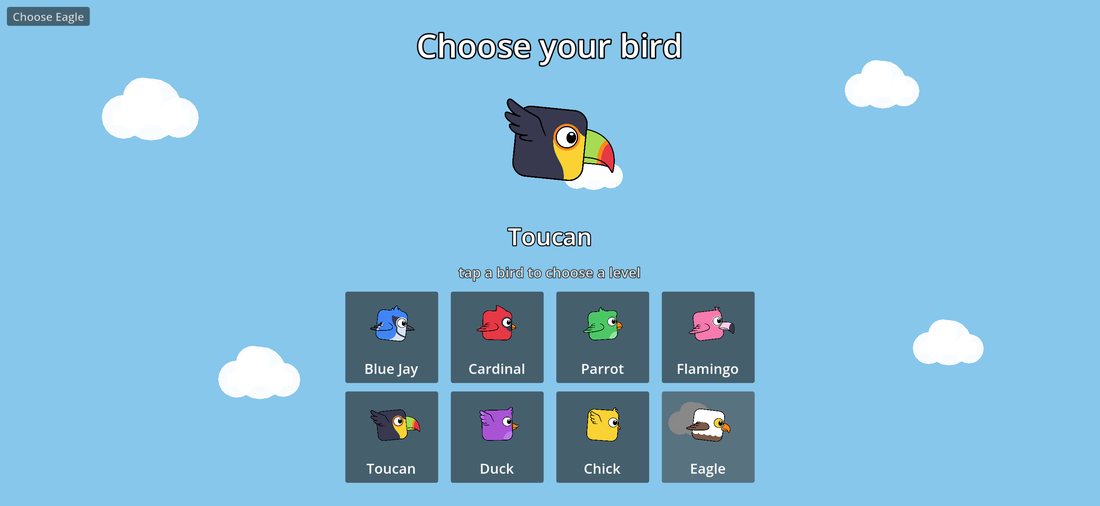 The bird picker showing all eight species to choose from